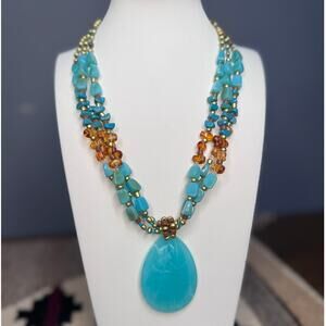 SHB Vintage Costume Jewelry (AVON) Triple Strand Turquoise Bead Necklace
